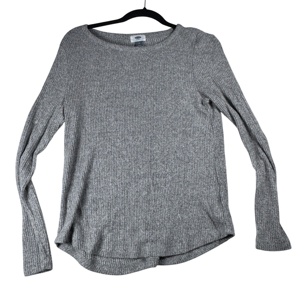 Old Navy Womens Gray Ribbed Knit Long Sleeve Top Casual Pullover Size‎ M
